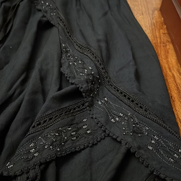 Matching Set Black bohemian beaded Split wide leg Palazzo pants Size L - Picture 7 of 7